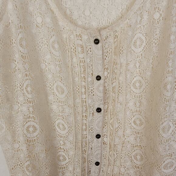 Arizona Jeans ivory lace pleated front button down babydoll sleeveless Y2K top M - Picture 2 of 6